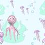 Animals and People Octopus and Jelly Fish Swim Tiled Background