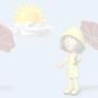 Animals and People Girl Checking for Rain Tiled Background