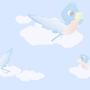 Animals and People Flying Blue Bird Tiled Background