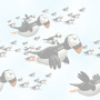 Animals and People Puffins Flying Tiled Background